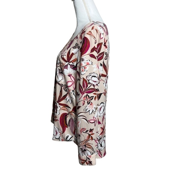Valerie Stevens Floral Blouse Women's Medium Roll Tab Sleeves High Low Hem - Picture 2 of 9